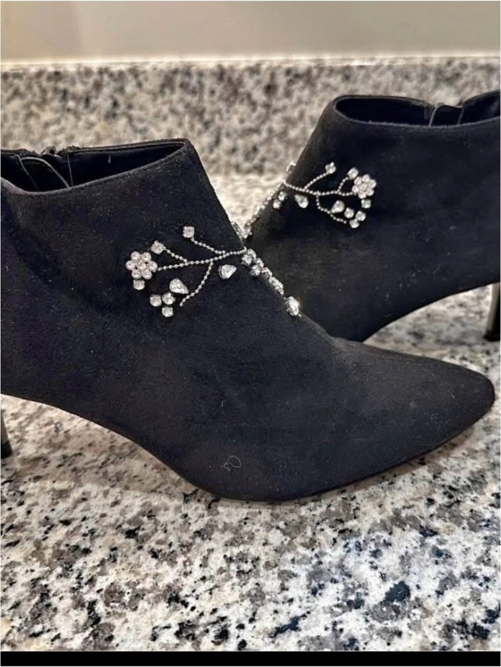Nanette Lepore Black Suede Crystal-Embellished Ankle Booties